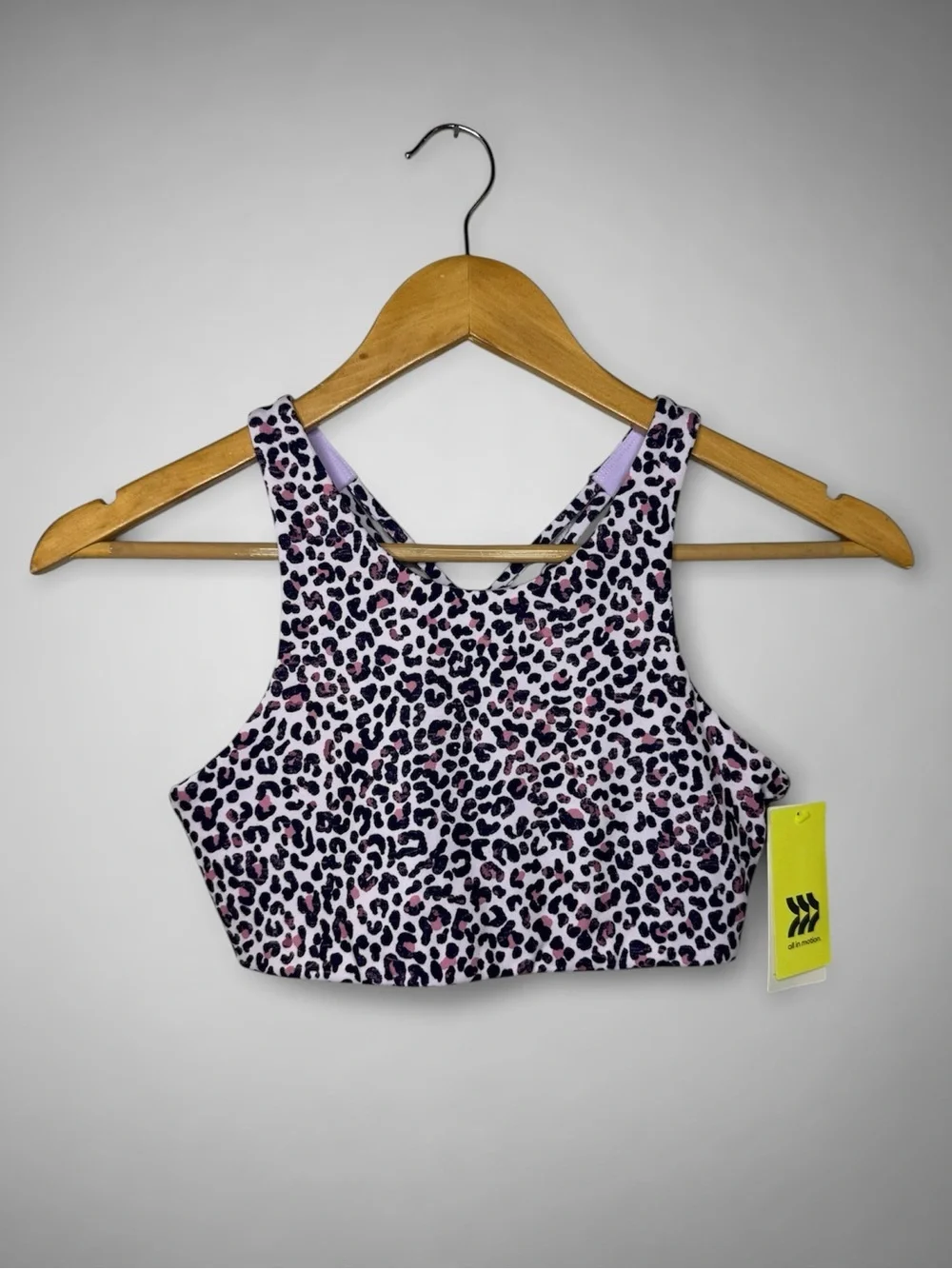New all in motion Purple Leopard Print Strappy Sports Bra L (10/12) Kid Girls